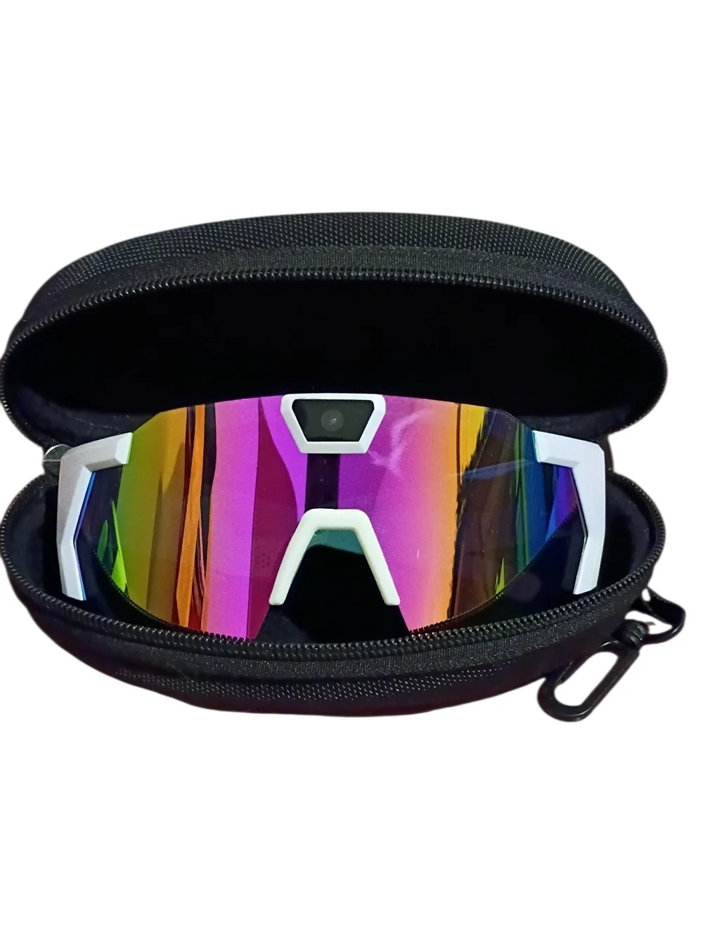 QS2 White-Frame HD Sports Smart Glasses with Multicolor Mirrored Lens